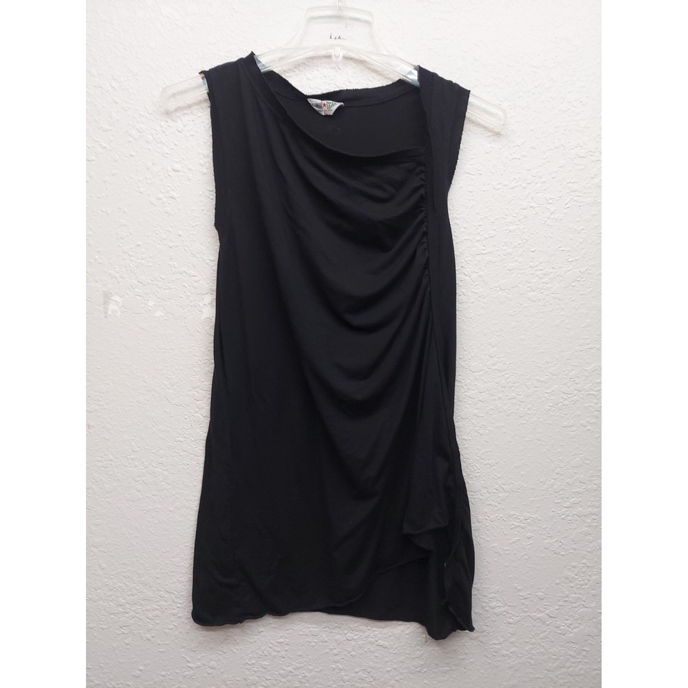 Hard Tail Forever Blouse Top Womens Large Black Drape Assymetrical Sleeveless